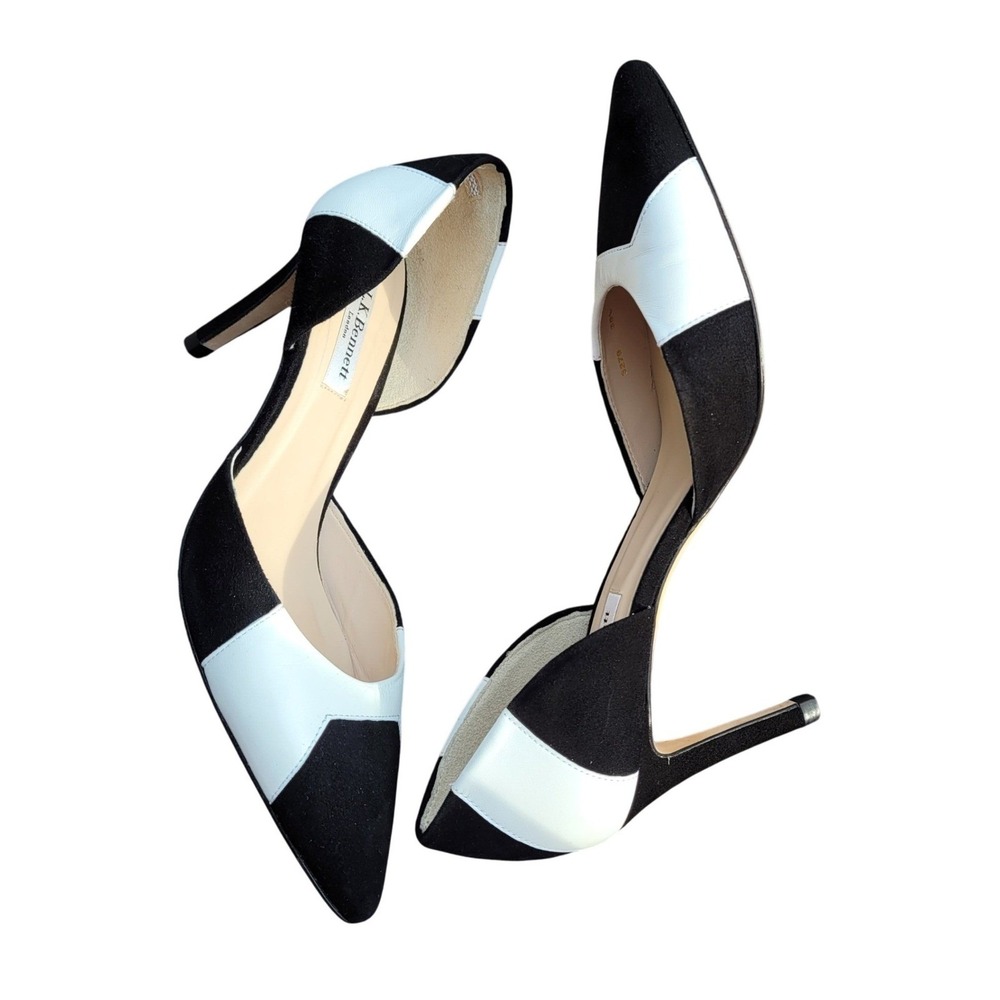L.K. Bennett Black Suede White Leather D'Orsay‎ Heels Pumps 39 9.5 Colorblock - Picture 6 of 8